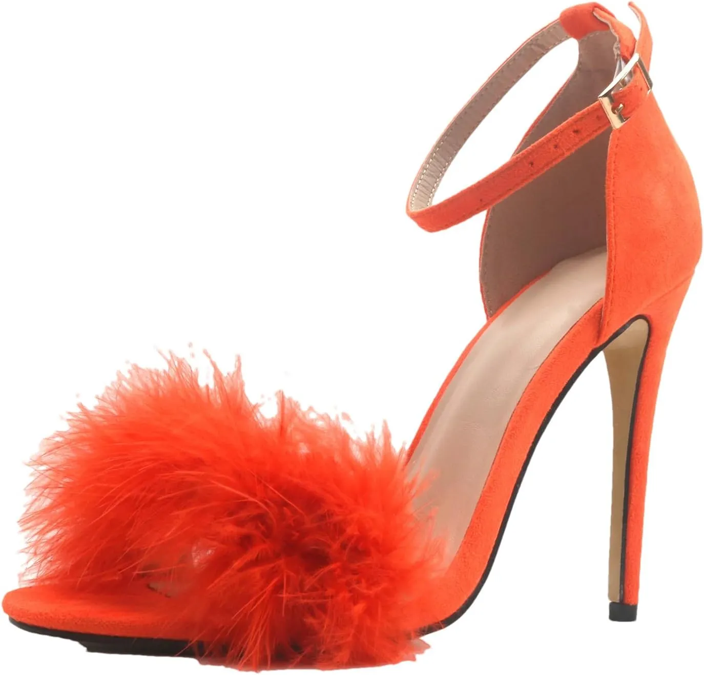 Women's Plush Ankle Strap Sandals, Peep Toe Soft Party Heels