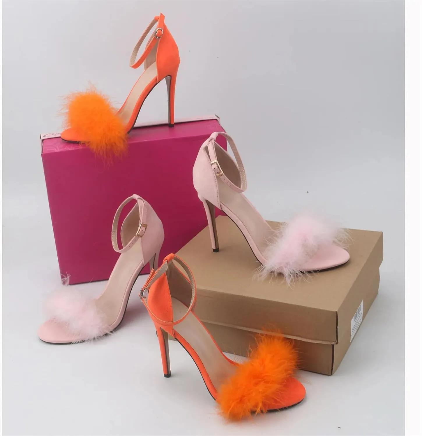 Women's Plush Ankle Strap Sandals, Peep Toe Soft Party Heels
