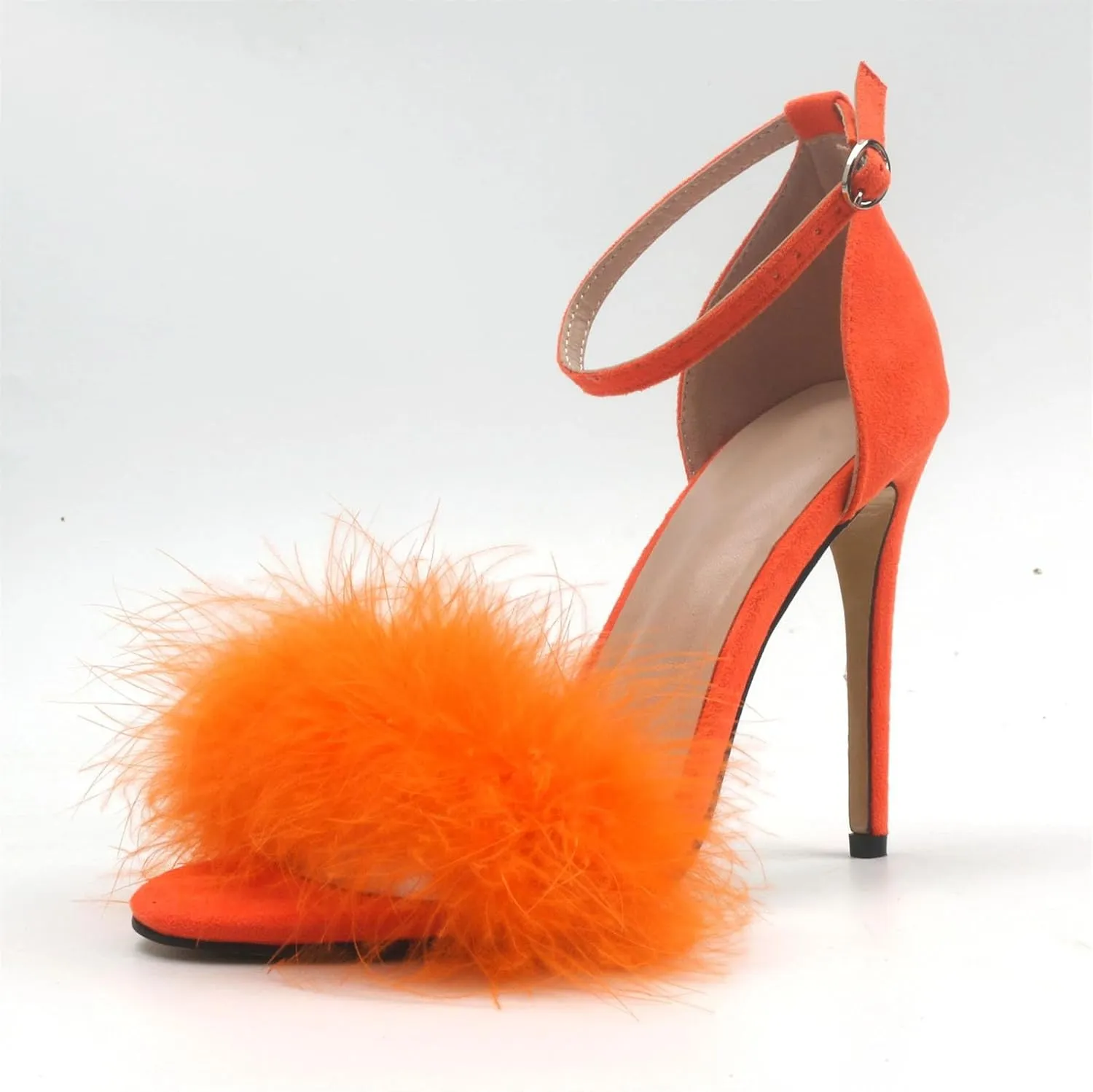 Women's Plush Ankle Strap Sandals, Peep Toe Soft Party Heels