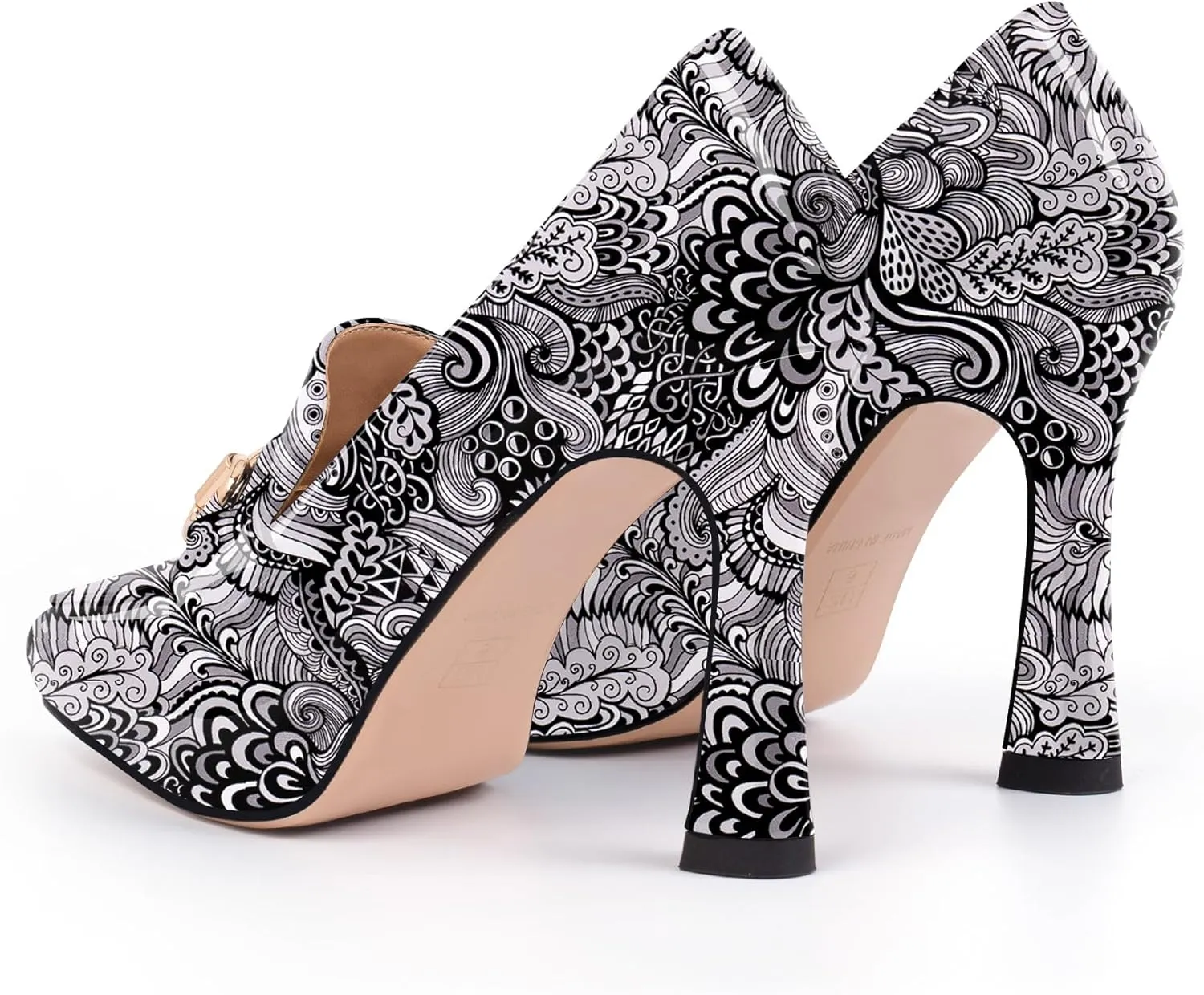Women's Pointed Toe High Heel Pumps Comfortable Slip On Patent Leather Platform Loafers Metal Decoration Office Dressy Casual Shoes