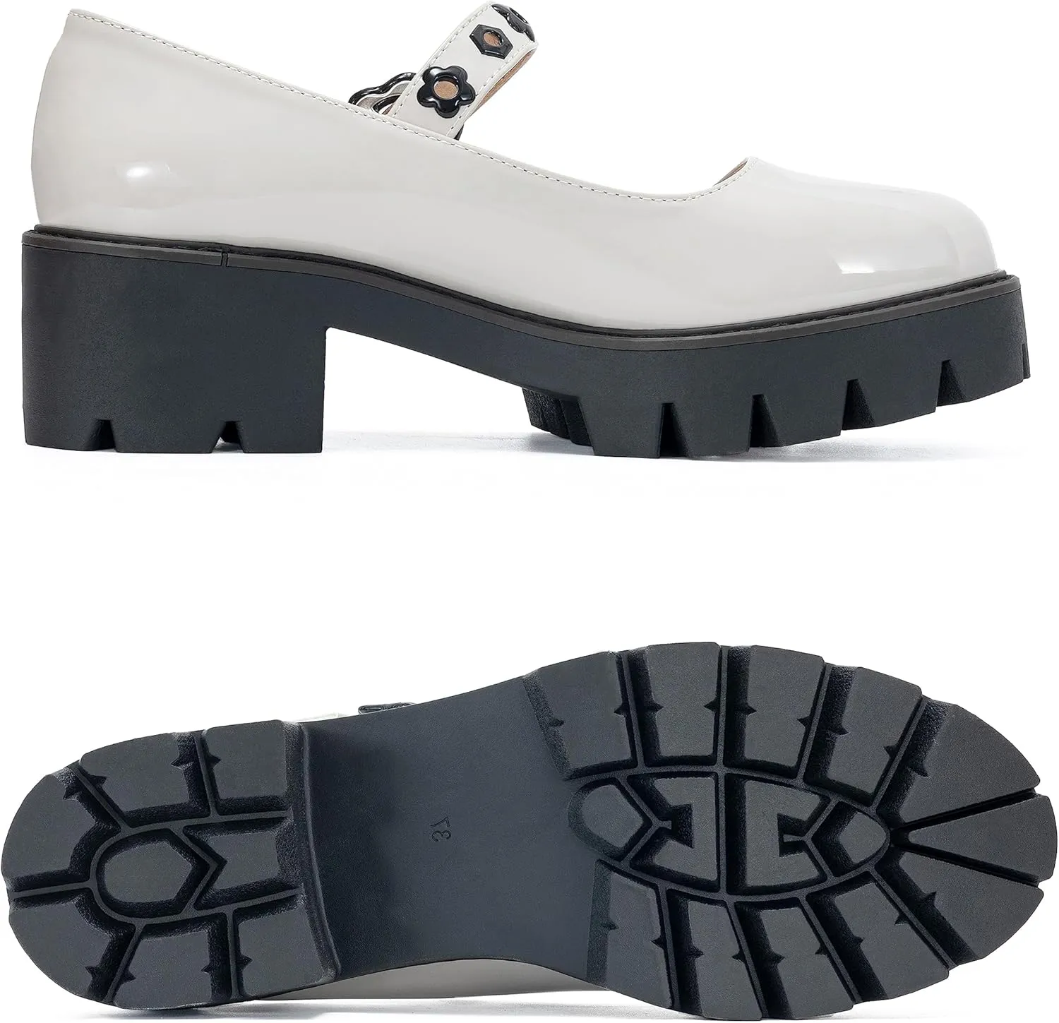 Women's Round Toe Ankle Strap Mary Janes Platform Low Heel Chunky Pumps Oxford Dress Shoes