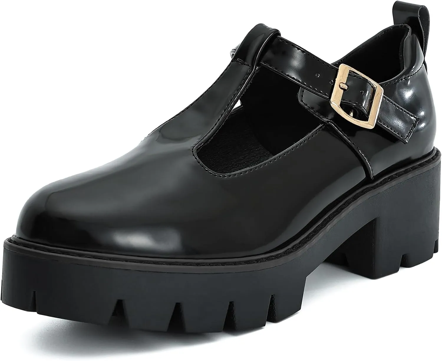 Women's Round Toe Ankle Strap Mary Janes Platform Low Heel Chunky Pumps Oxford Dress Shoes