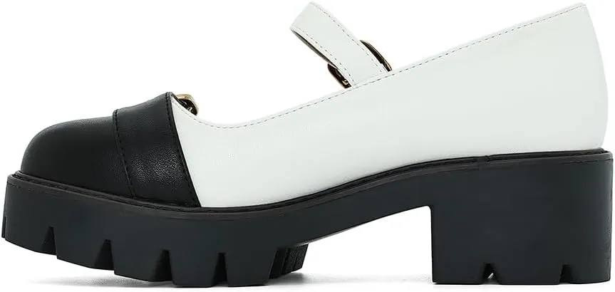 Women's Round Toe Ankle Strap Mary Janes Platform Low Heel Chunky Pumps Oxford Dress Shoes