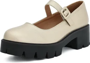 Women's Round Toe Ankle Strap Mary Janes Platform Low Heel Chunky Pumps Oxford Dress Shoes