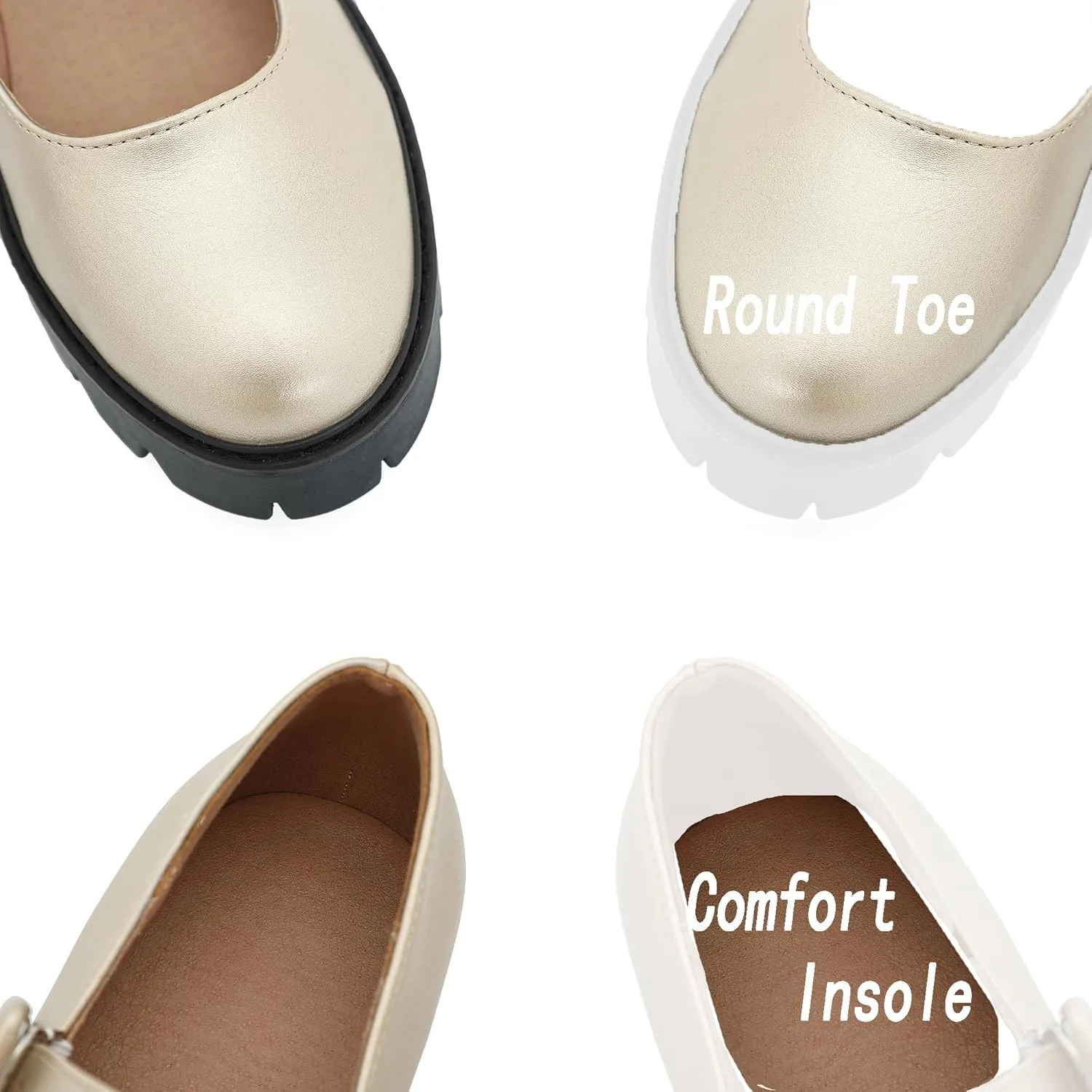 Women's Round Toe Ankle Strap Mary Janes Platform Low Heel Chunky Pumps Oxford Dress Shoes