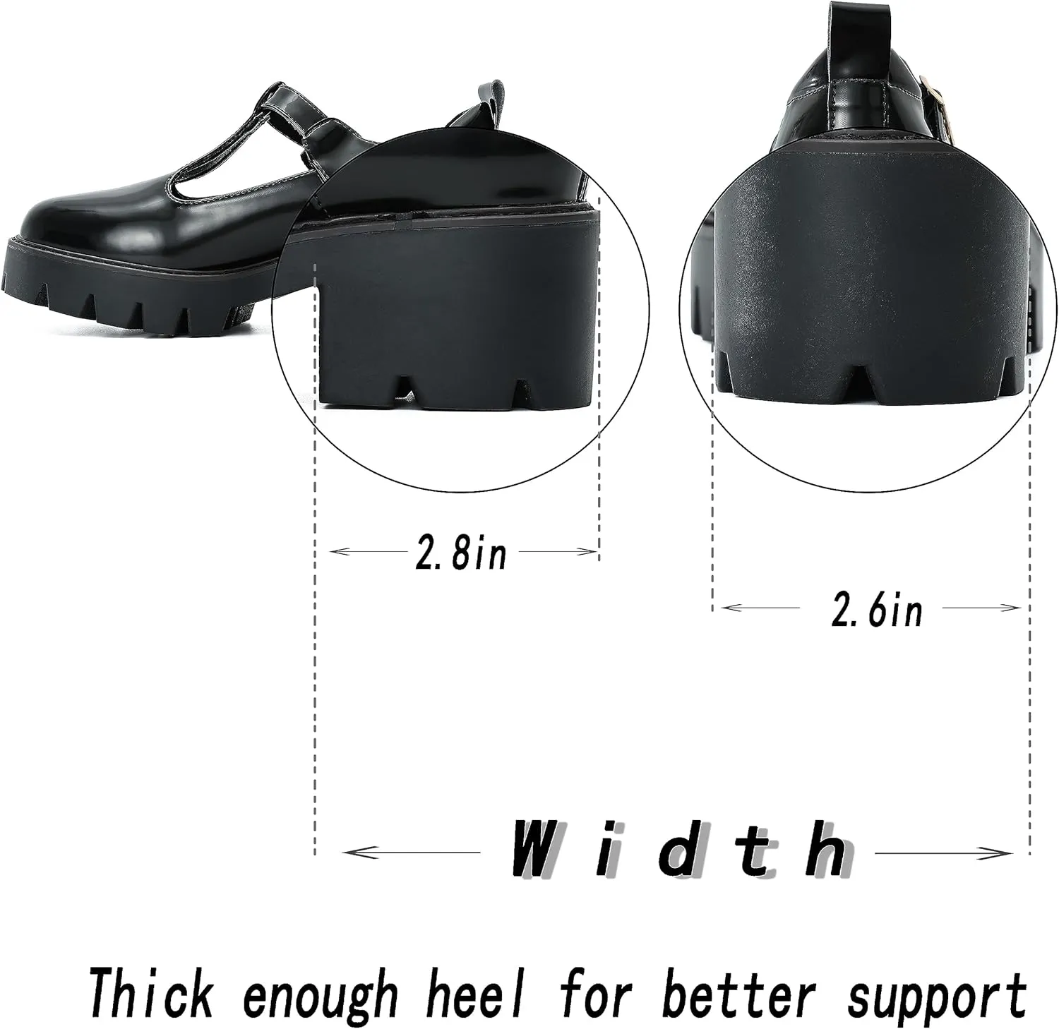 Women's Round Toe Ankle Strap Mary Janes Platform Low Heel Chunky Pumps Oxford Dress Shoes