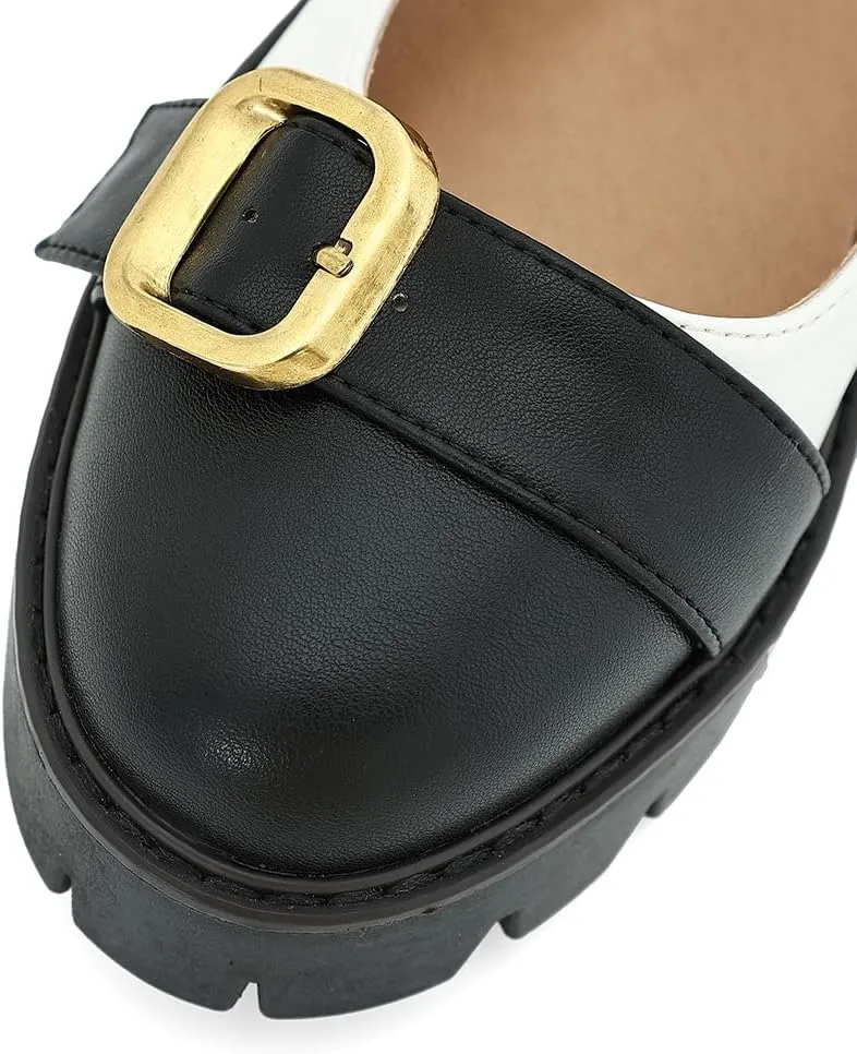Women's Round Toe Ankle Strap Mary Janes Platform Low Heel Chunky Pumps Oxford Dress Shoes