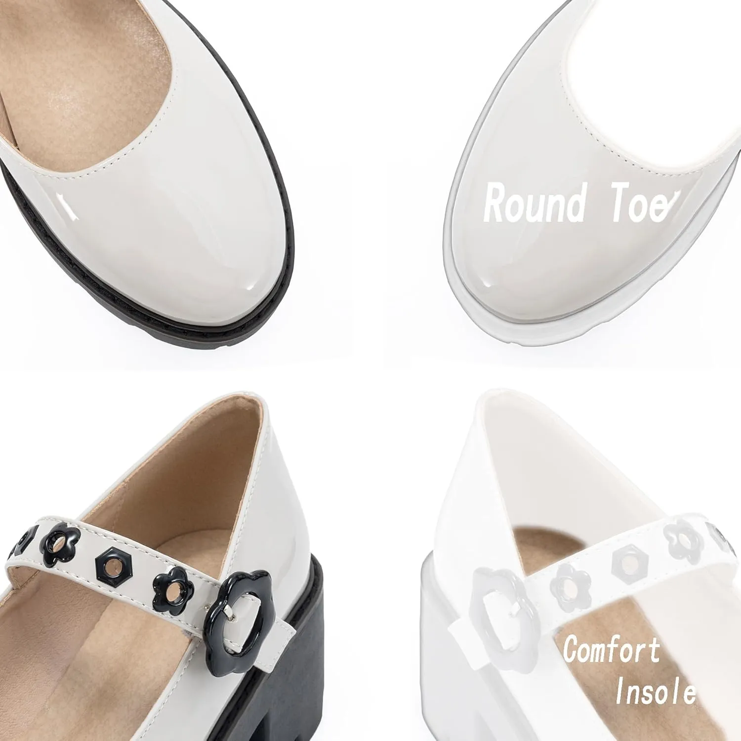 Women's Round Toe Ankle Strap Mary Janes Platform Low Heel Chunky Pumps Oxford Dress Shoes