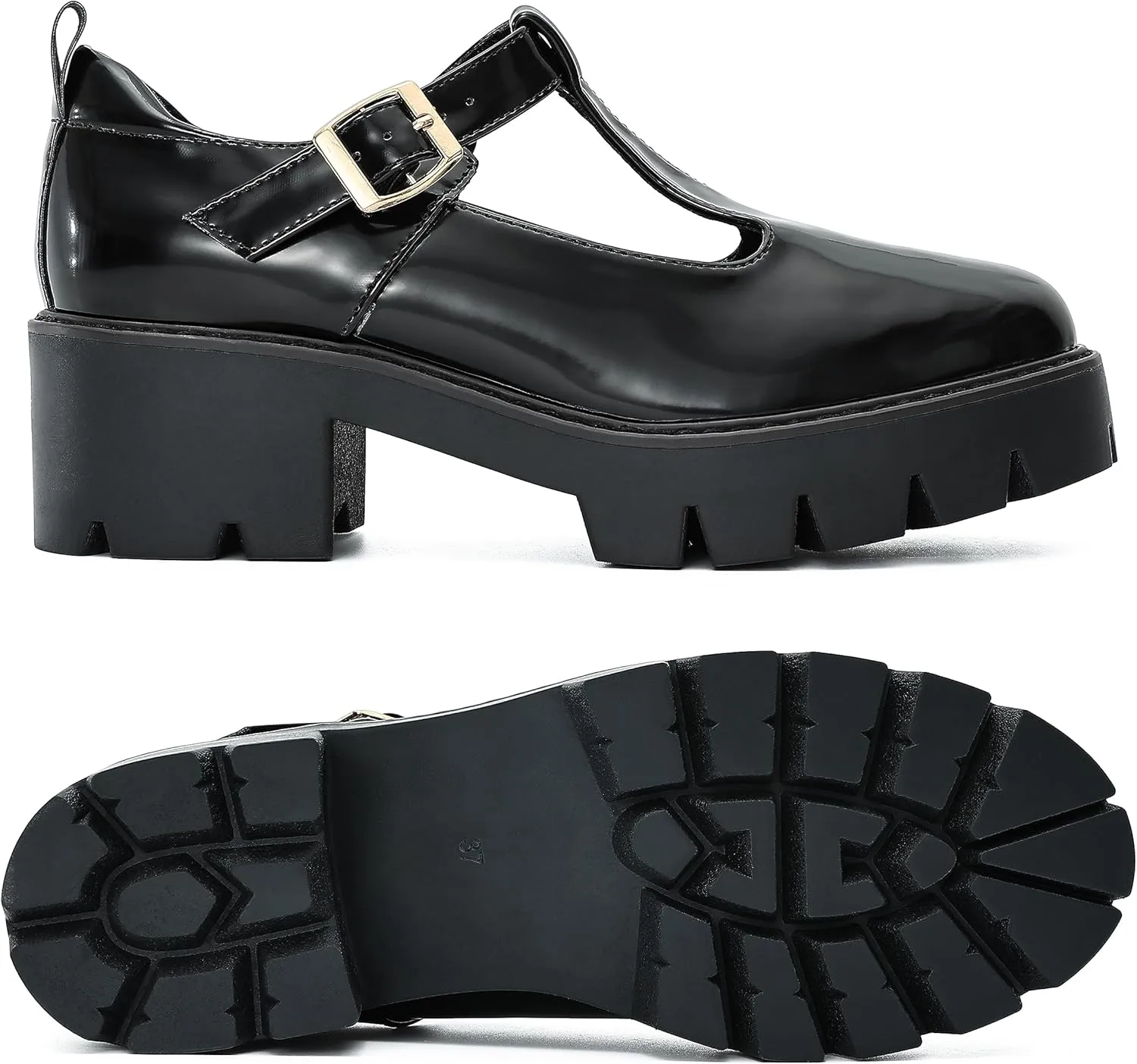 Women's Round Toe Ankle Strap Mary Janes Platform Low Heel Chunky Pumps Oxford Dress Shoes