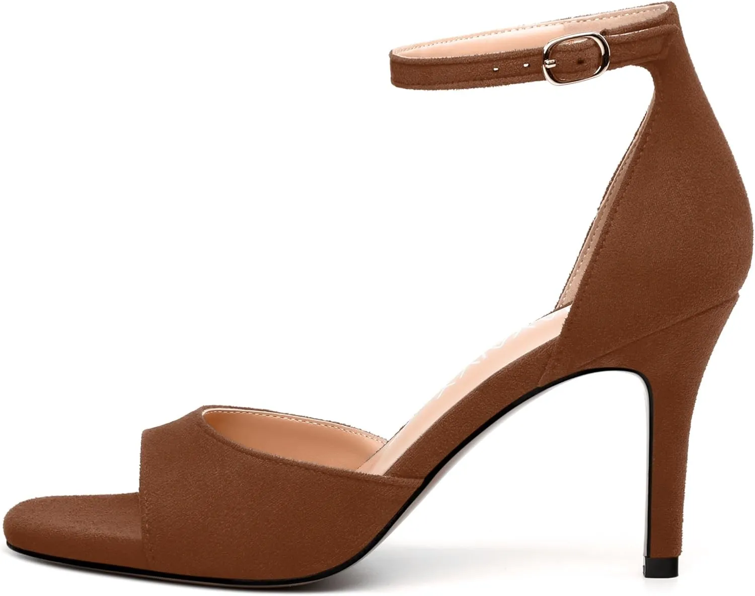 Women's Sandals, High Stilettos Open Square Toe, Ankle Strap Solid Fashion Dress Shoes, Wedding Party Working Heeled Sandals