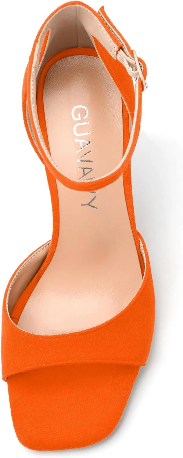 Women's Sandals, High Stilettos Open Square Toe, Ankle Strap Solid Fashion Dress Shoes, Wedding Party Working Heeled Sandals