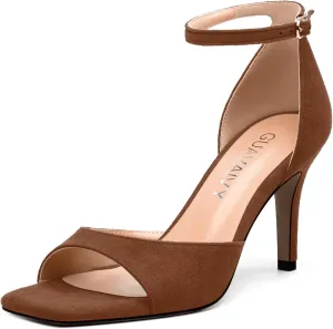 Women's Sandals, High Stilettos Open Square Toe, Ankle Strap Solid Fashion Dress Shoes, Wedding Party Working Heeled Sandals