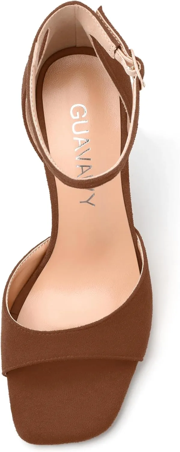 Women's Sandals, High Stilettos Open Square Toe, Ankle Strap Solid Fashion Dress Shoes, Wedding Party Working Heeled Sandals