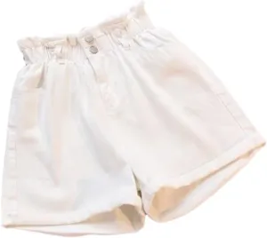 Women's Simple Classic All-Match Denim Shorts Women Ruffled High Waist Shorts