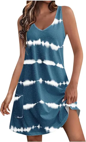 Womens Sleeveless Loose Sundresses Novelty Graphic Print Dresses A Line Knee Length Casual Beach Dress