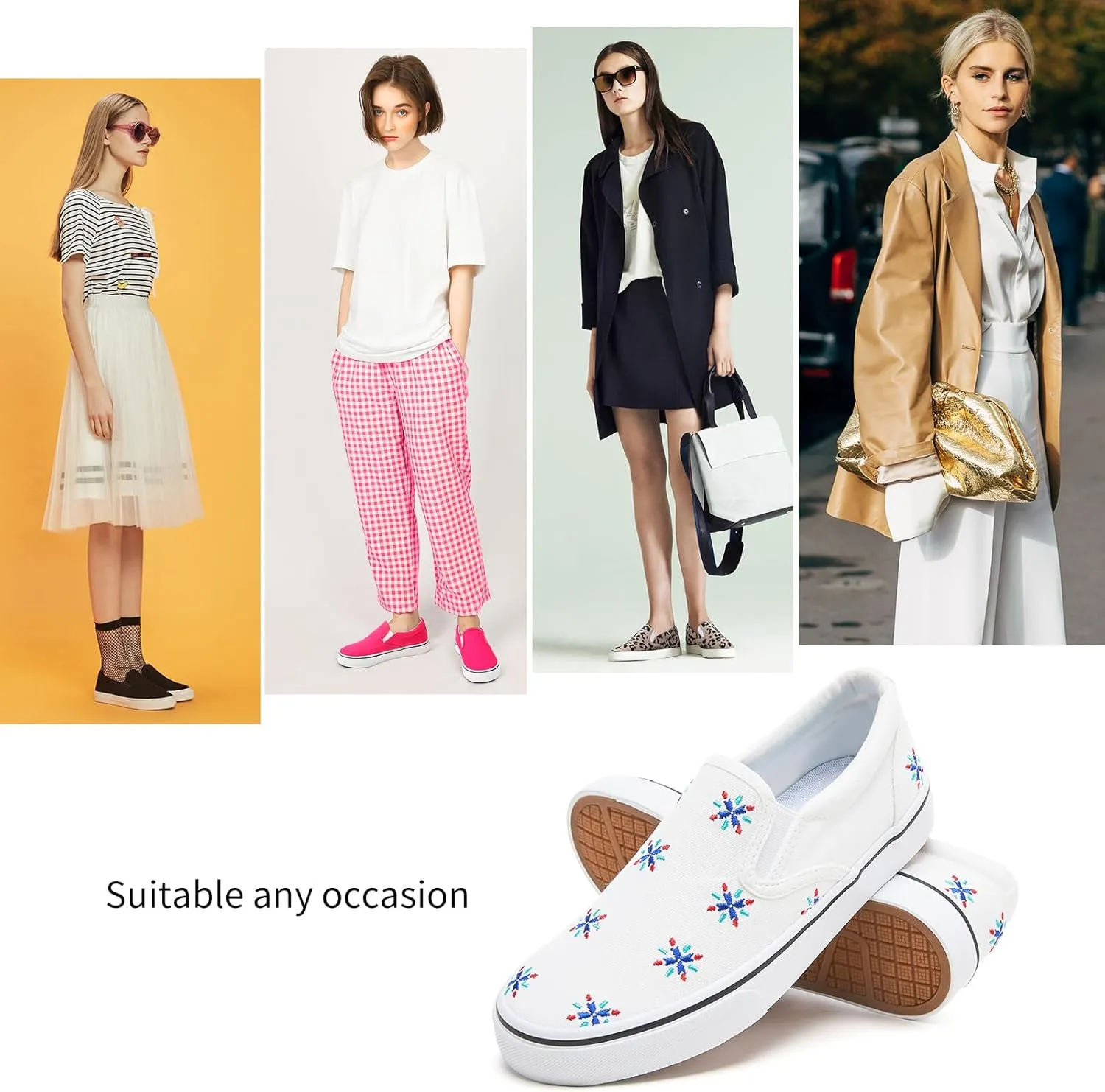 Women's Slip on Shoes Canvas Sneakers Loafers Non Slip Shoes Low Top Casual Shoes