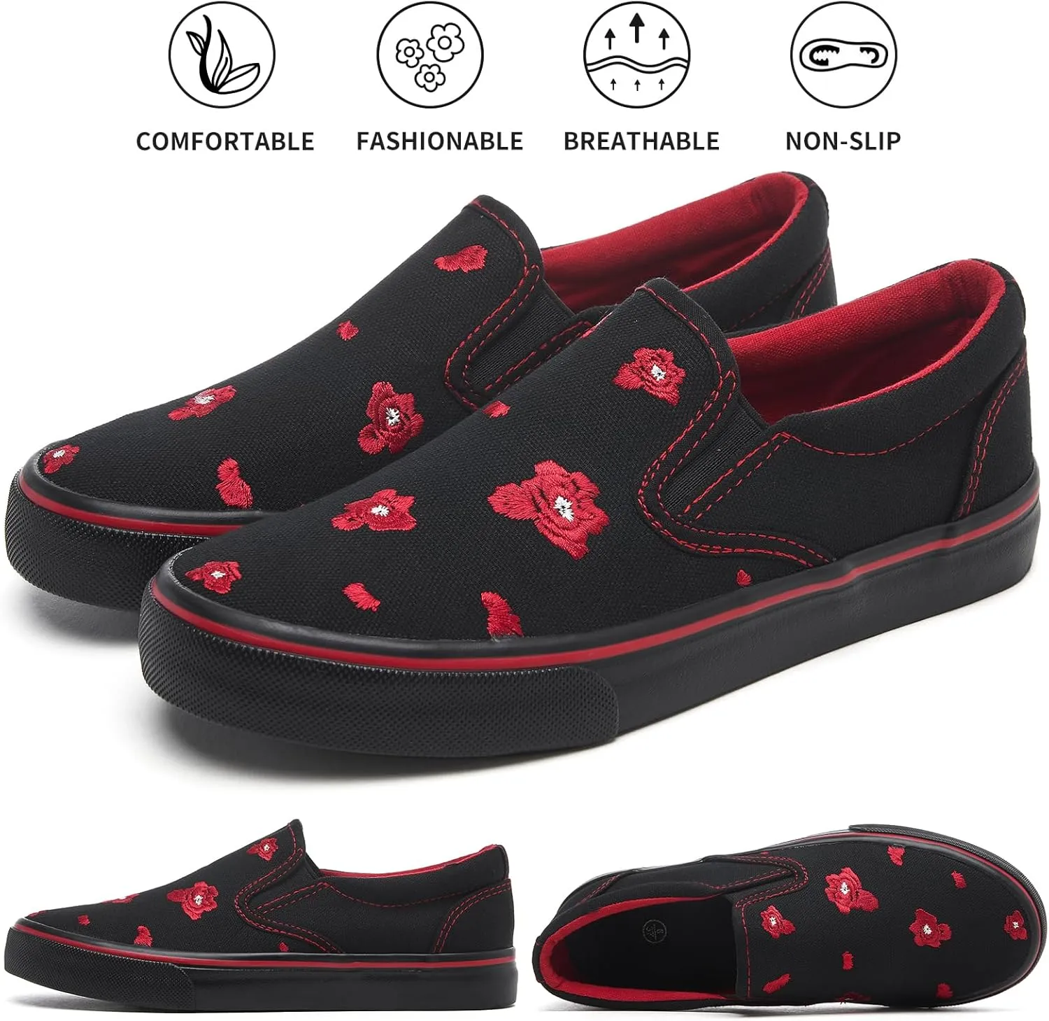 Women's Slip on Shoes Canvas Sneakers Loafers Non Slip Shoes Low Top Casual Shoes