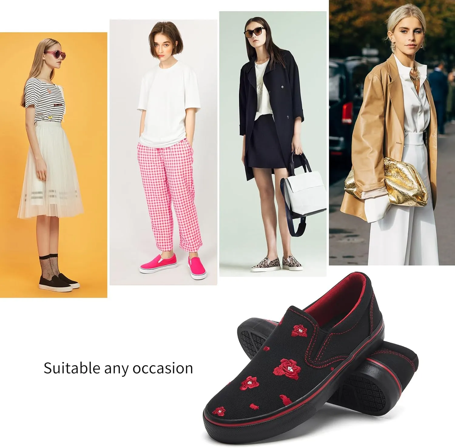 Women's Slip on Shoes Canvas Sneakers Loafers Non Slip Shoes Low Top Casual Shoes