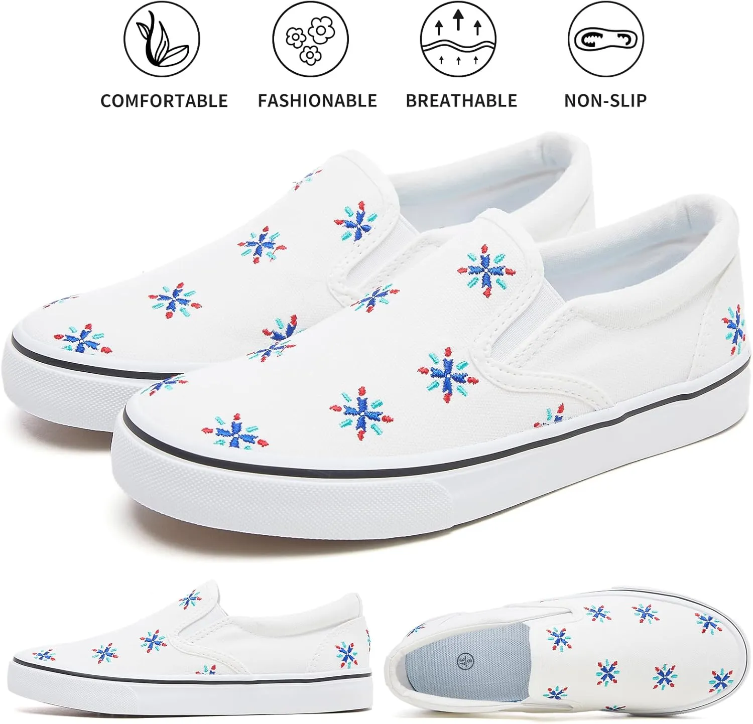 Women's Slip on Shoes Canvas Sneakers Loafers Non Slip Shoes Low Top Casual Shoes
