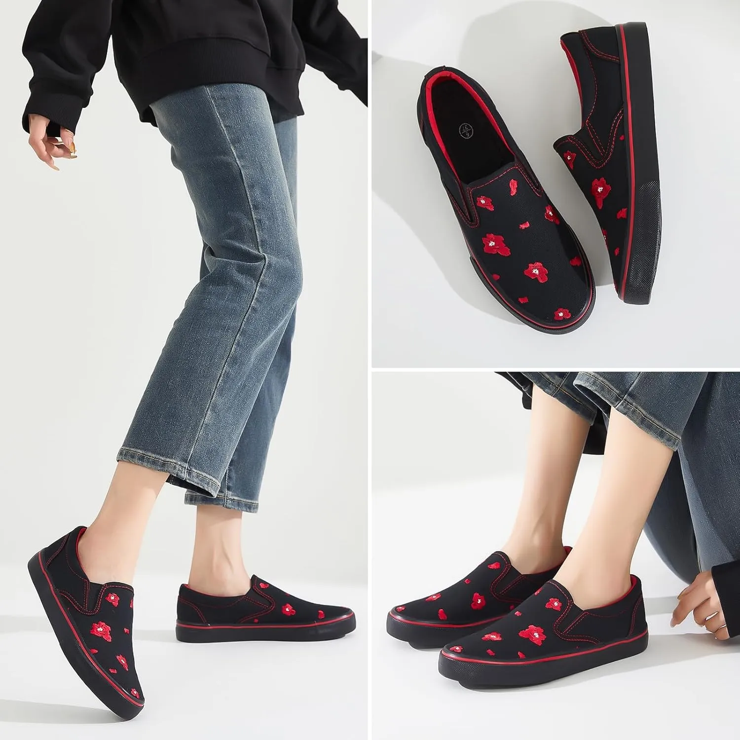 Women's Slip on Shoes Canvas Sneakers Loafers Non Slip Shoes Low Top Casual Shoes