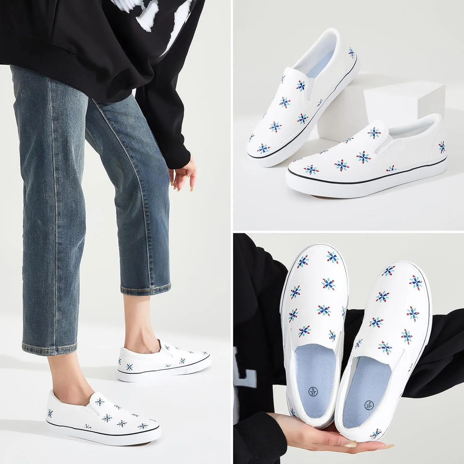 Women's Slip on Shoes Canvas Sneakers Loafers Non Slip Shoes Low Top Casual Shoes