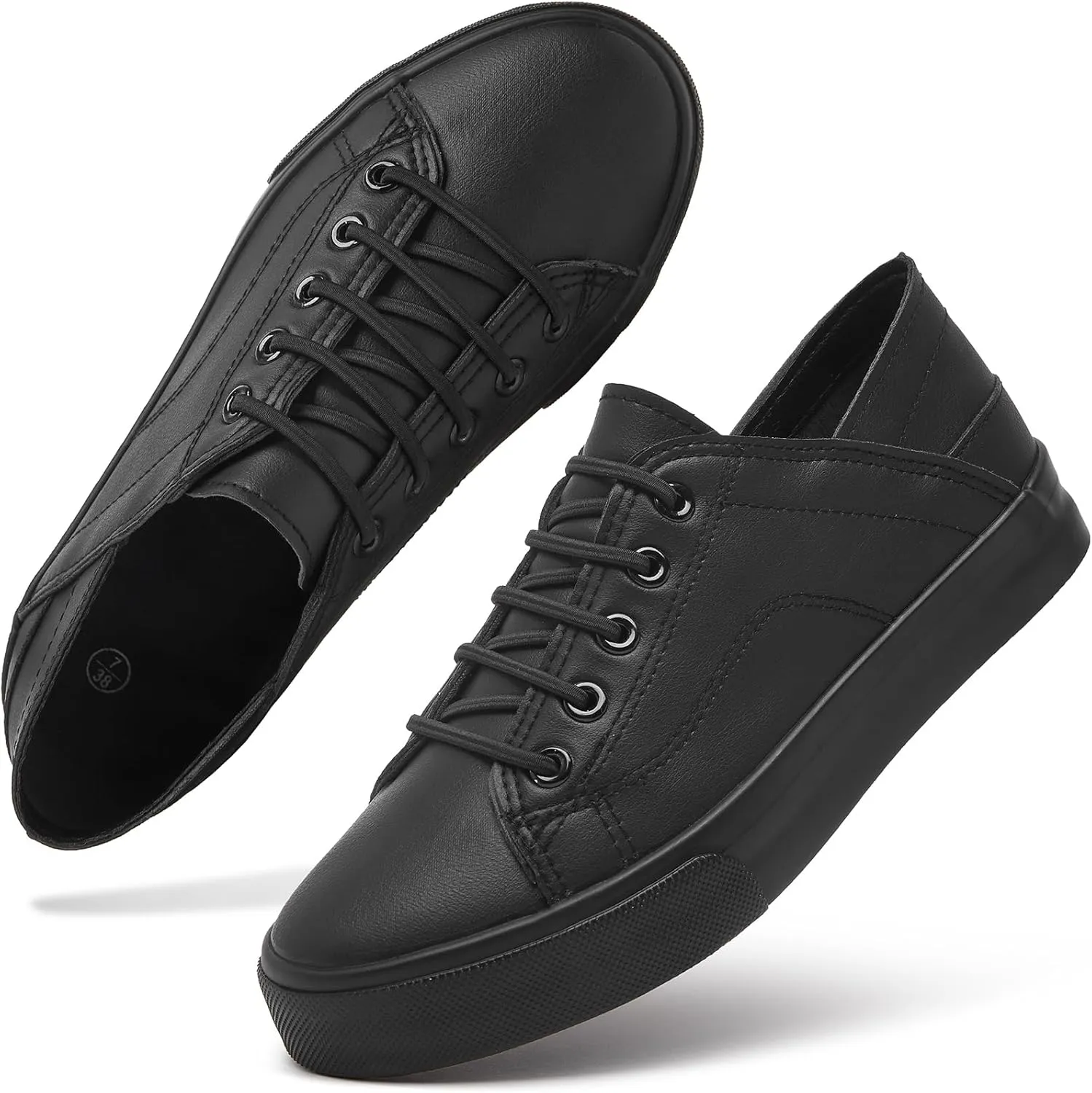 Women's Slip on Shoes PU Leather Slip on Sneaker Fashion White Tennis Shoes Low Top Black Casual Shoes