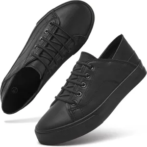 Women's Slip on Shoes PU Leather Slip on Sneaker Fashion White Tennis Shoes Low Top Black Casual Shoes