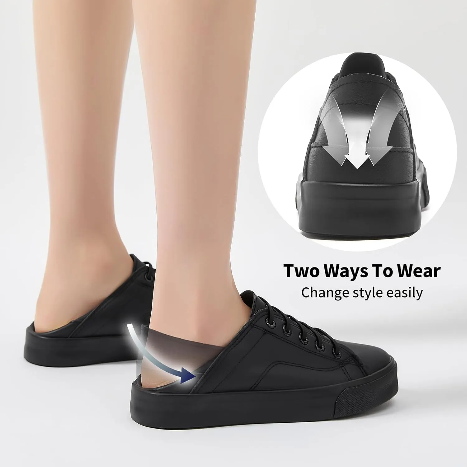 Women's Slip on Shoes PU Leather Slip on Sneaker Fashion White Tennis Shoes Low Top Black Casual Shoes