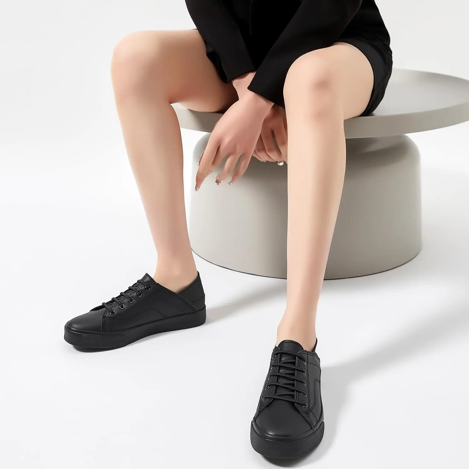 Women's Slip on Shoes PU Leather Slip on Sneaker Fashion White Tennis Shoes Low Top Black Casual Shoes