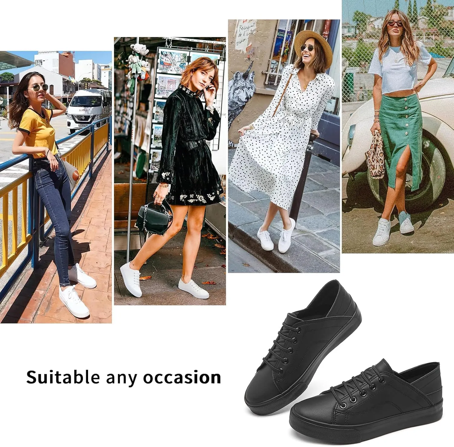 Women's Slip on Shoes PU Leather Slip on Sneaker Fashion White Tennis Shoes Low Top Black Casual Shoes