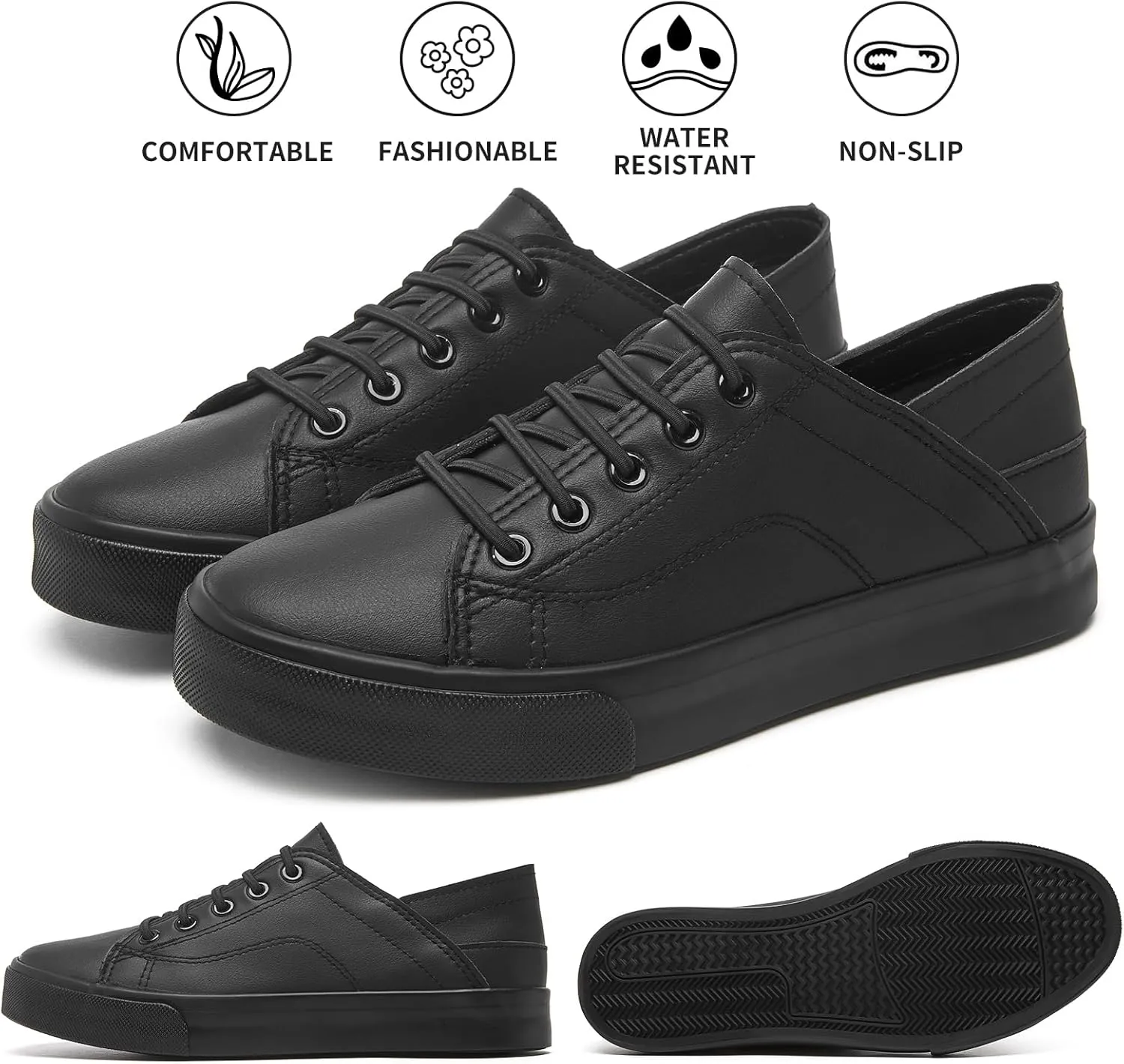 Women's Slip on Shoes PU Leather Slip on Sneaker Fashion White Tennis Shoes Low Top Black Casual Shoes