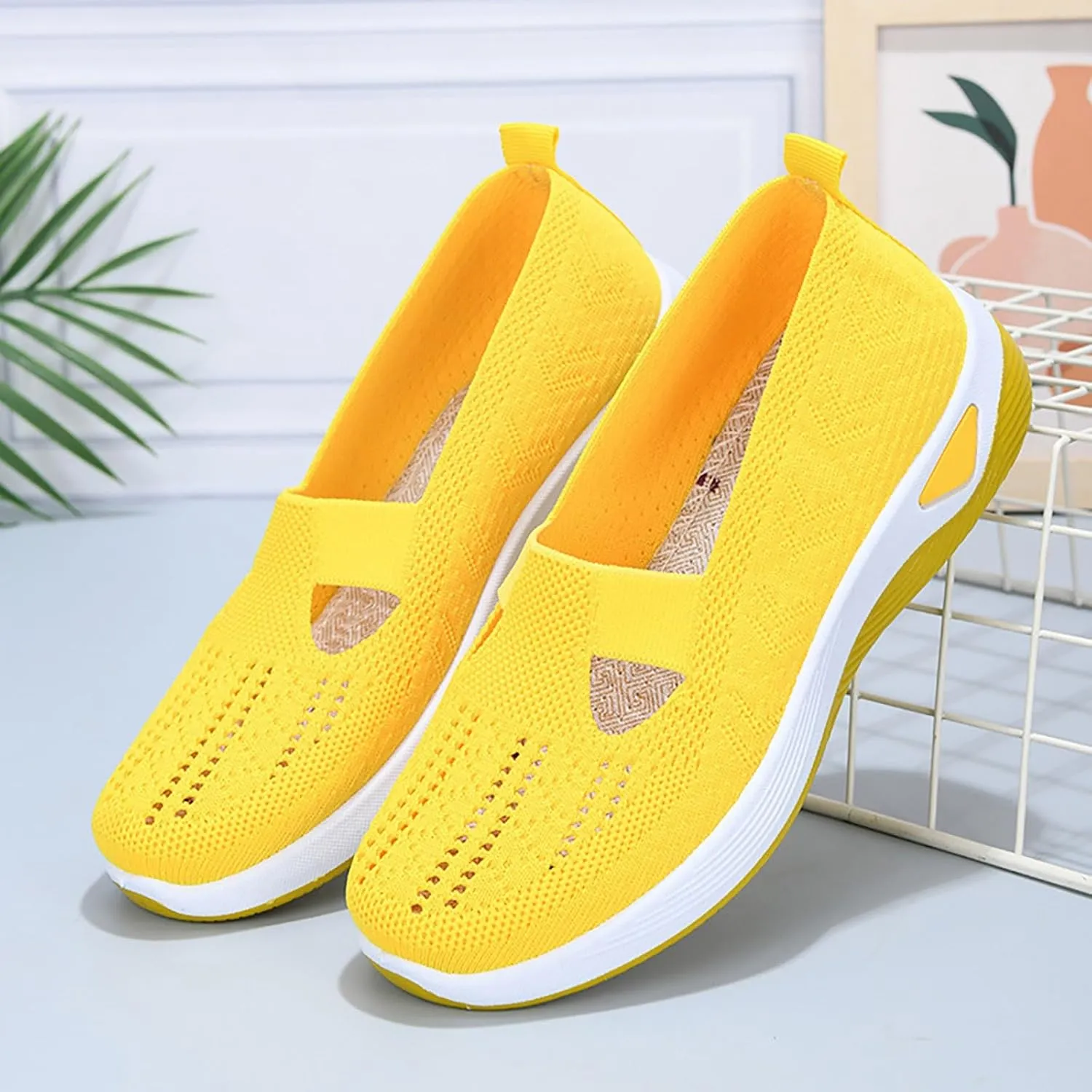 Women's Slip on Sneakers Shoes Woven Orthopedic Non Slip Work Shoes Women Arch Support Business Casual Shoes Dress Sneakers Waterproof Tennis Shoe Loafers Shoe