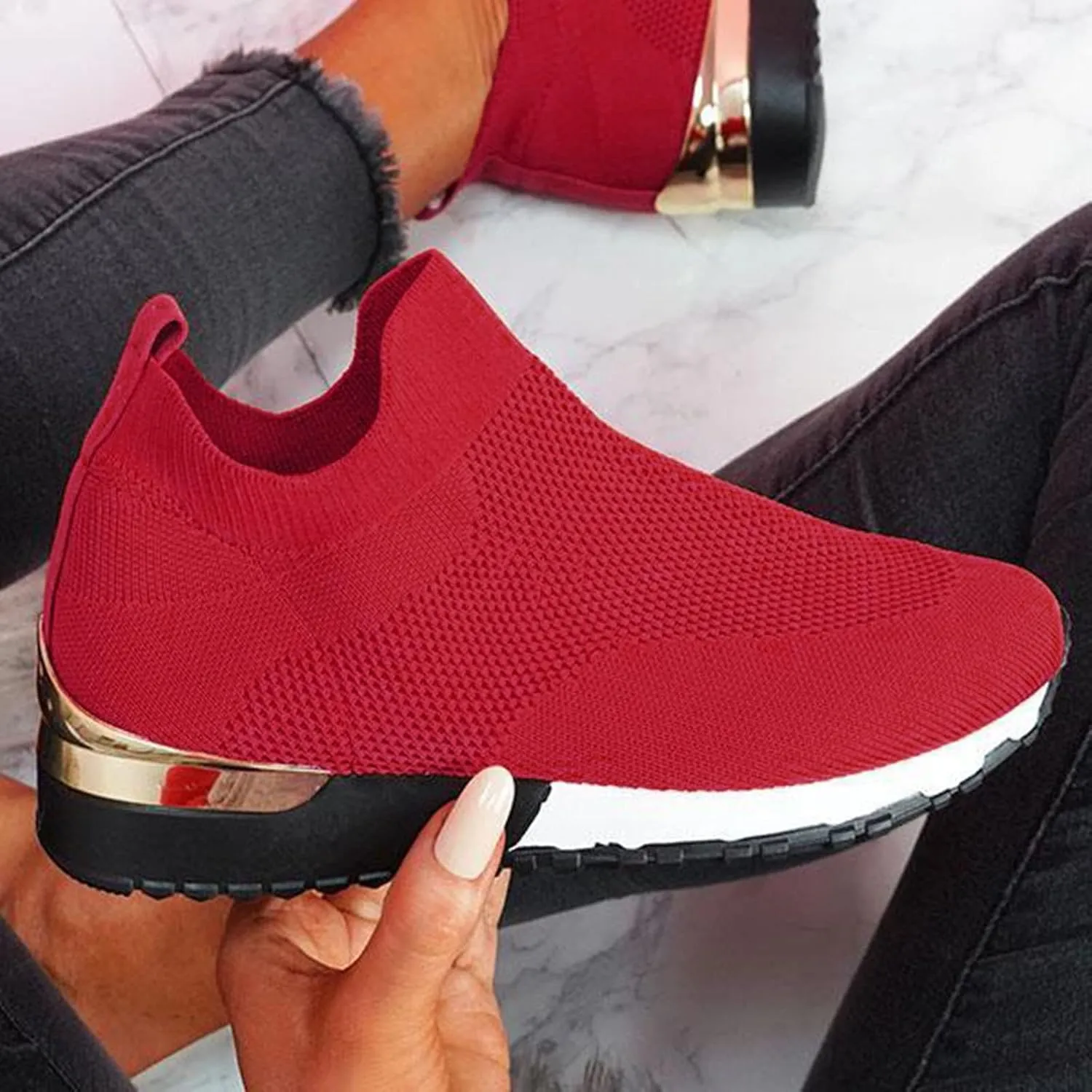 Womens Slip on Walking Shoes Comfort Lightweight Non Slip Work Shoes Women Mesh Breathable Men Shoes Casual Waterproof Sneakers Black Tennis Shoe Trainers Shoe