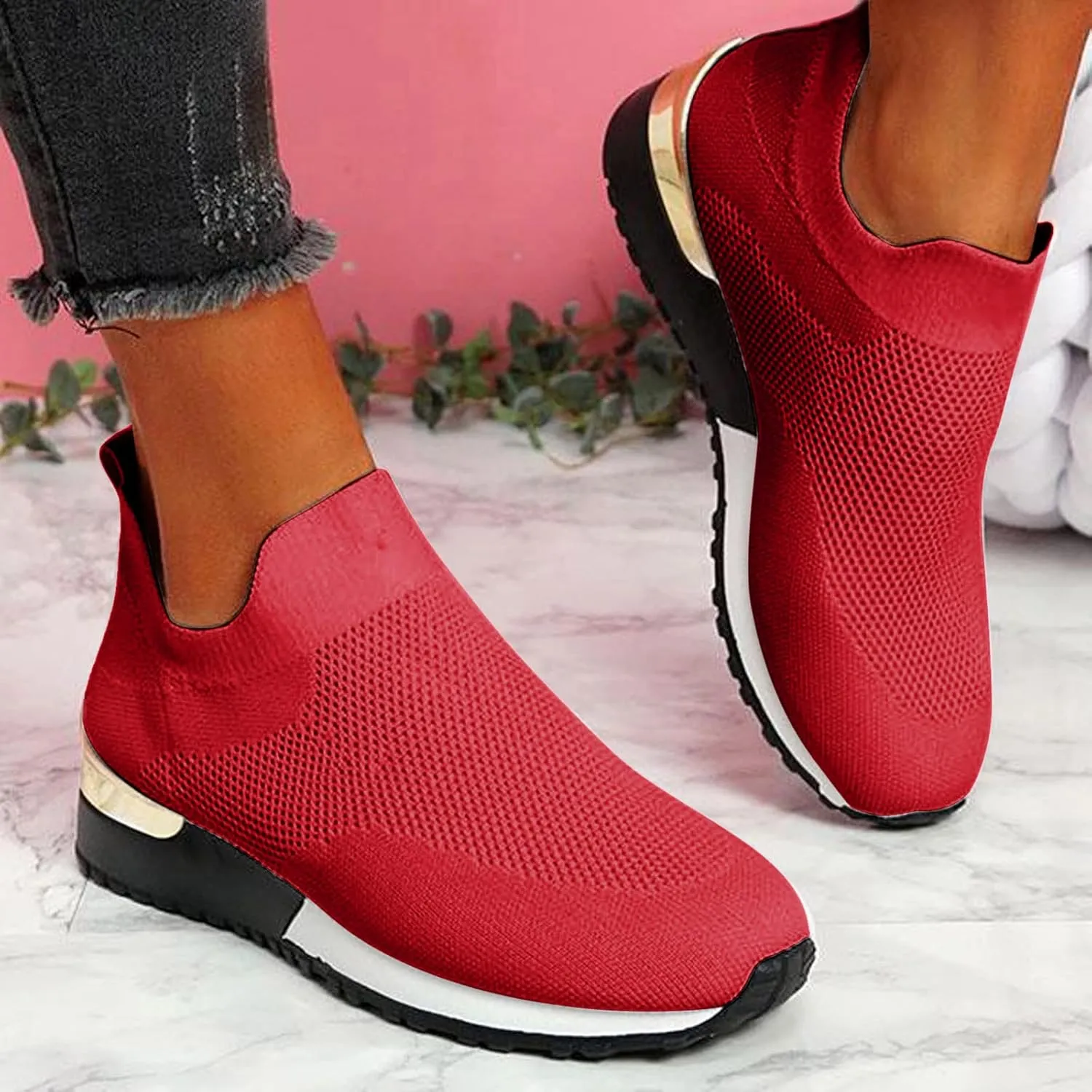 Womens Slip on Walking Shoes Comfort Lightweight Non Slip Work Shoes Women Mesh Breathable Men Shoes Casual Waterproof Sneakers Black Tennis Shoe Trainers Shoe