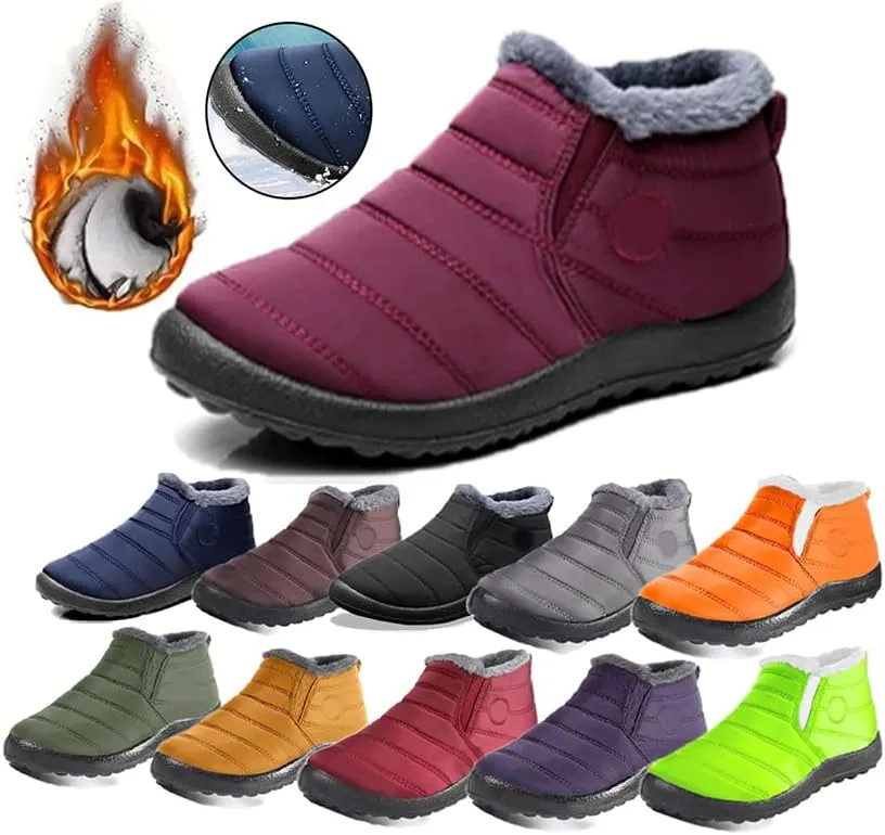 Womens Snow Boot Winter Warm Booties Fur Lined Anti-Slip Ankle Boots Outdoor Slip On Waterproof Booties Comfortable Warm Shoes Winter