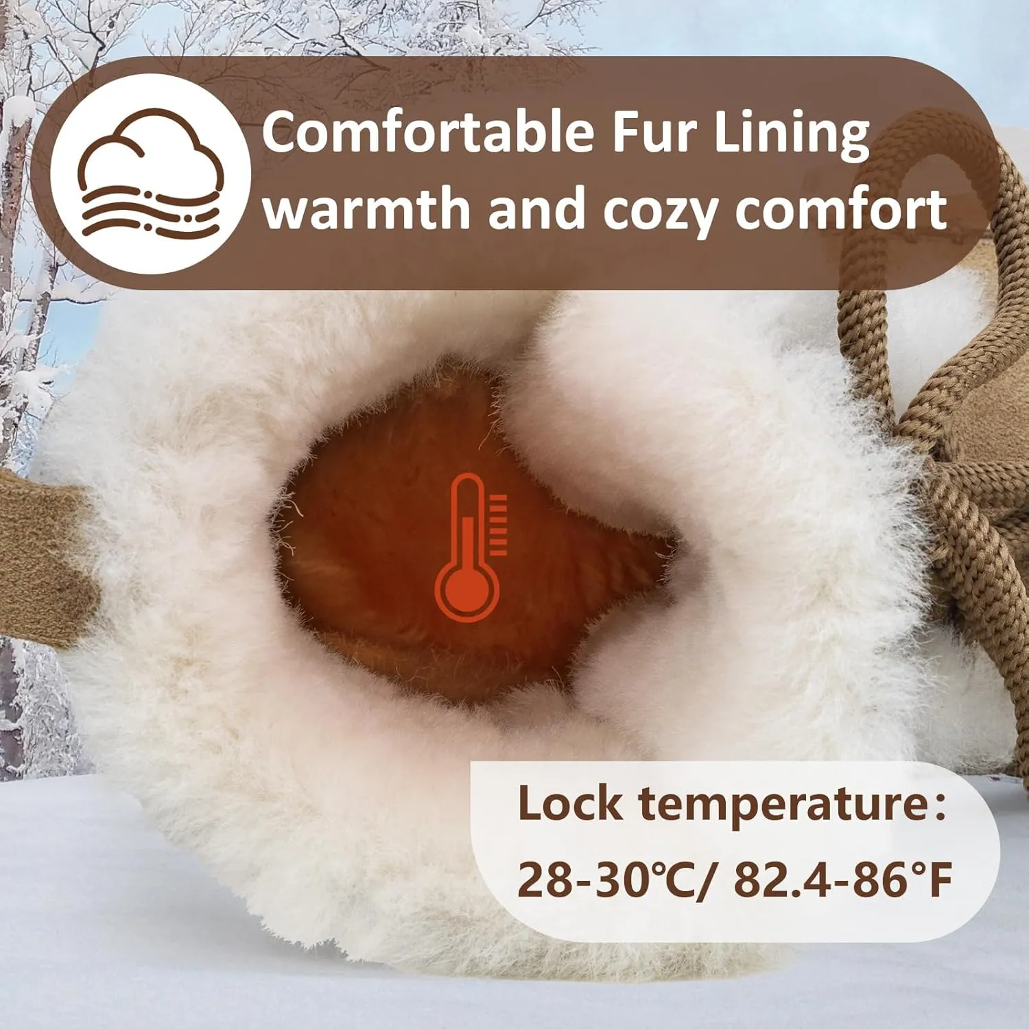 Womens Snow Boots Genuine Suede Faux Fur Lining Warm Lace Up Walking Boots Anti-Slip Cozy Outdoor Ankle Boots