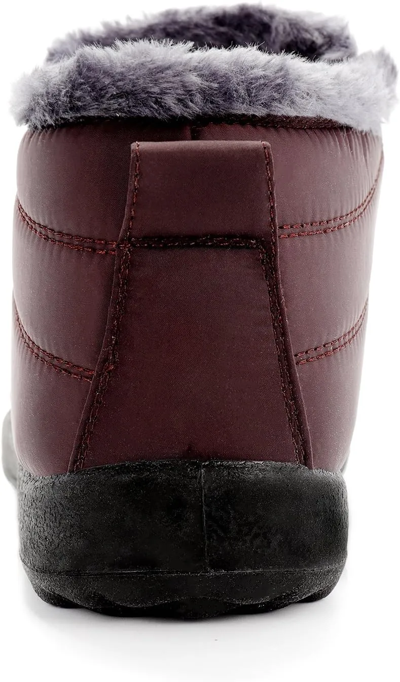 Womens Snow Boots Winter Warm Booties Fur Lined Anti-Slip Ankle Boots Outdoor Slip On Waterproof Booties Comfortable Warm Shoes