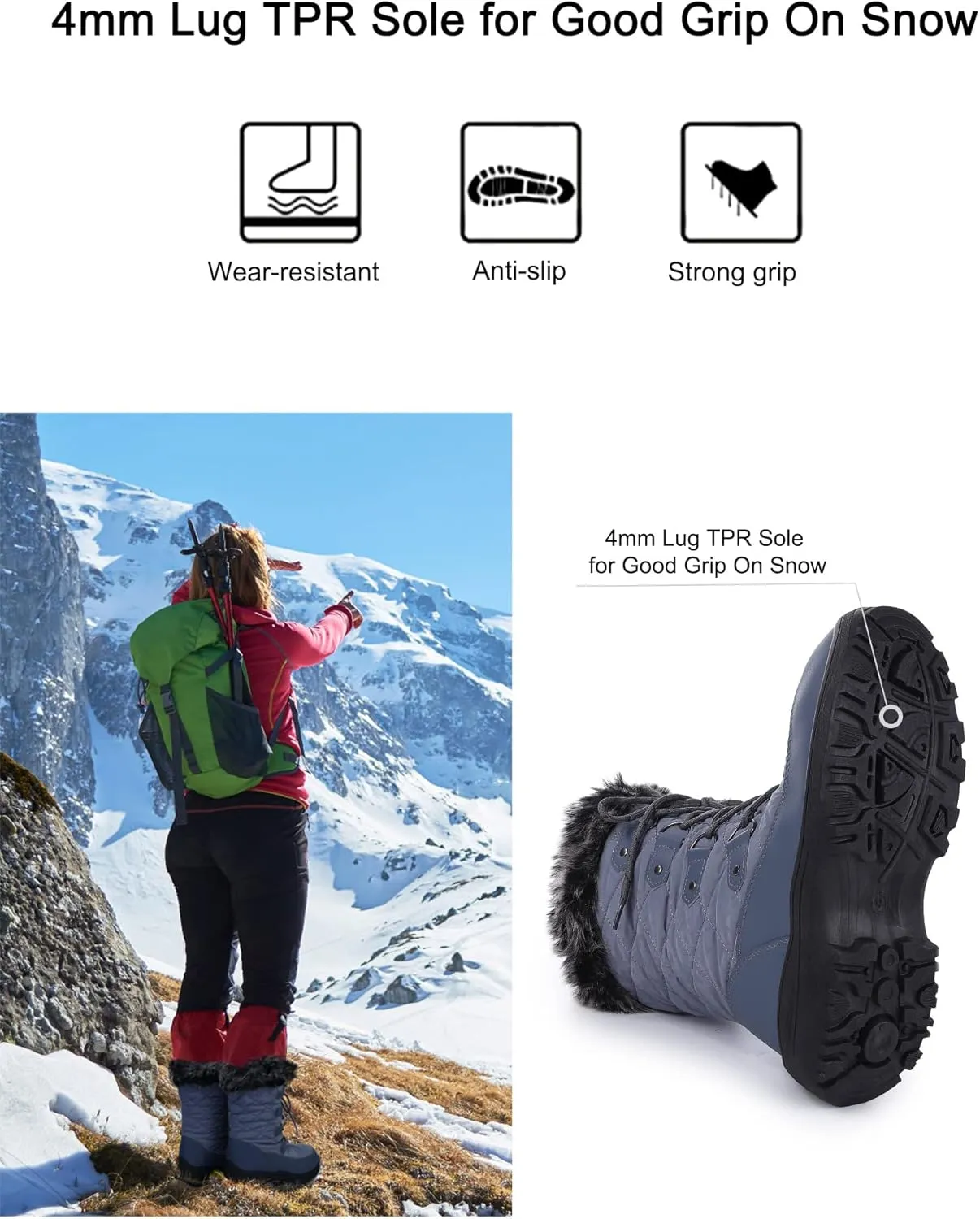 Women's Snow Boots, Women Waterproof Mid Calf, Anti-slip Outdoor Warm Winter Boots for Women