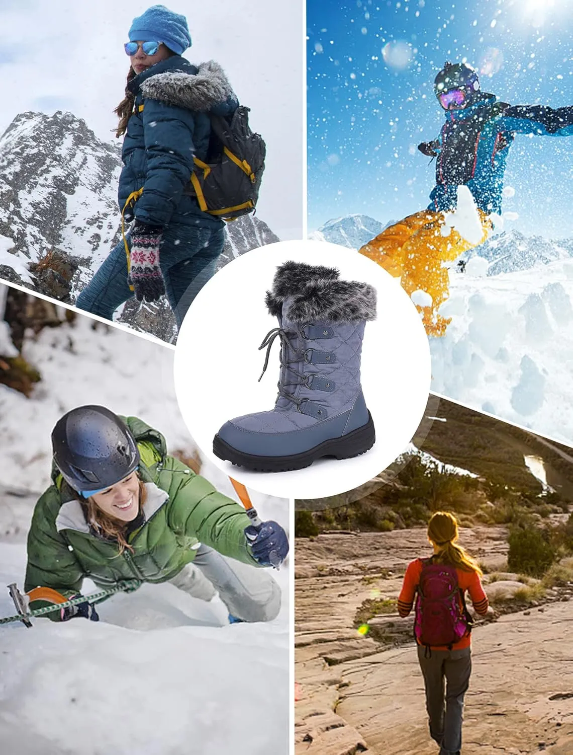 Women's Snow Boots, Women Waterproof Mid Calf, Anti-slip Outdoor Warm Winter Boots for Women