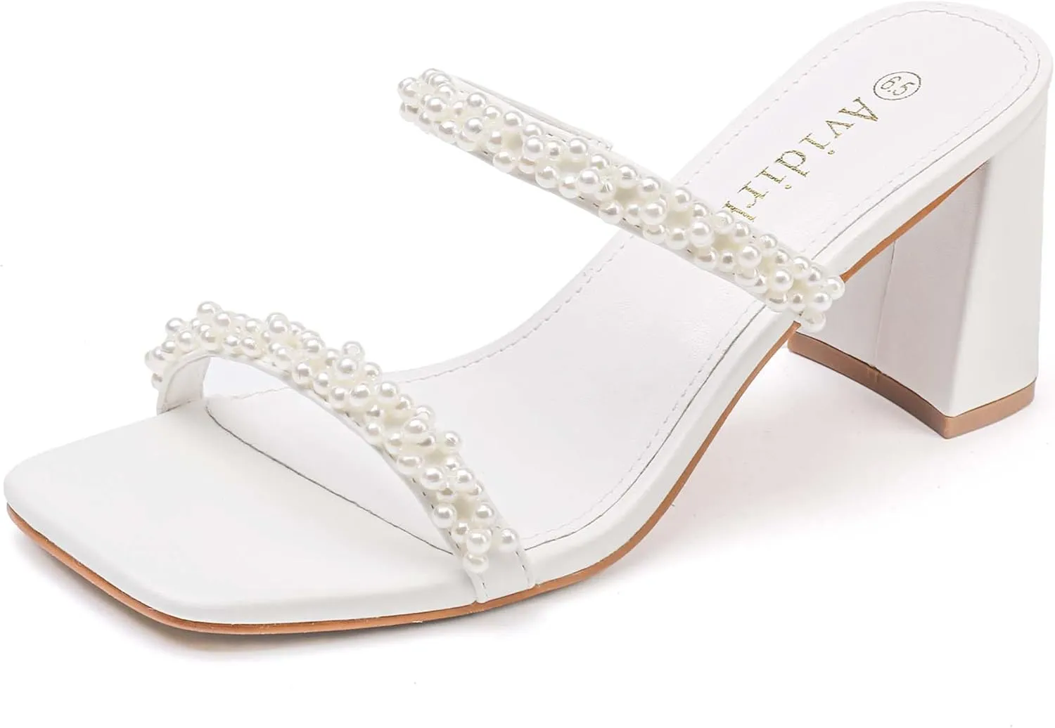 Women's Square Open Toe Heeled Sandals Two Strap Mules Slip On Block Chunky Mid Heels Sandals