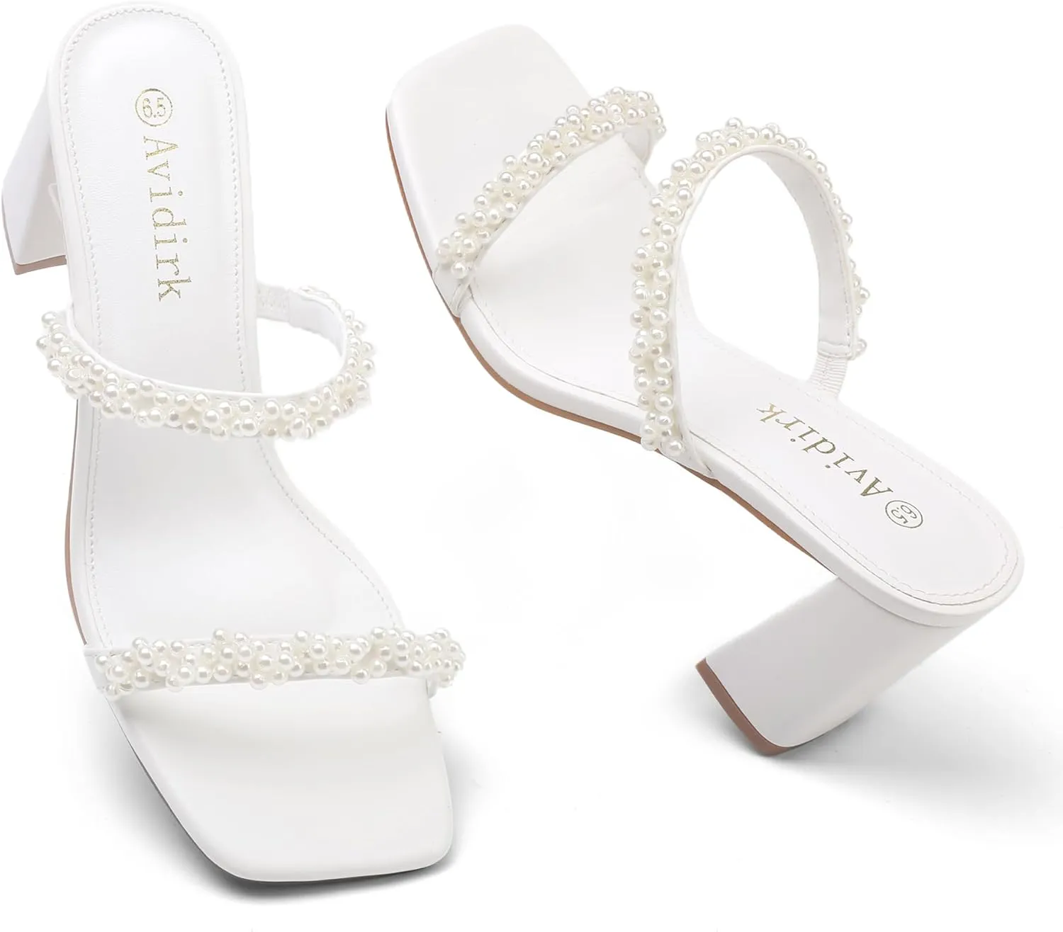 Women's Square Open Toe Heeled Sandals Two Strap Mules Slip On Block Chunky Mid Heels Sandals