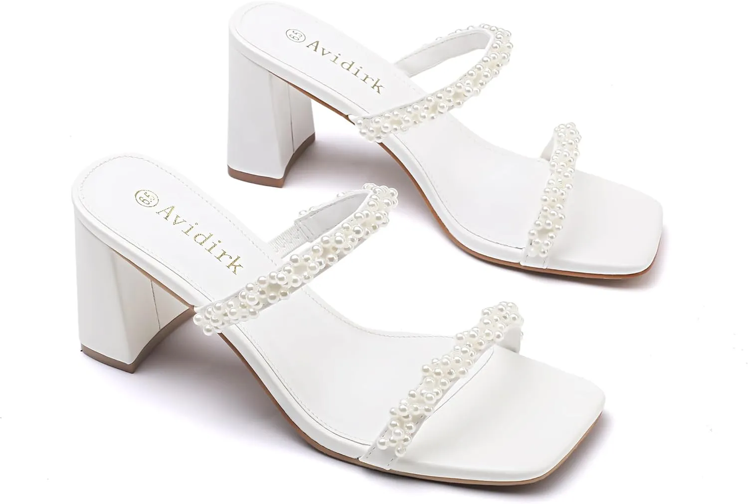 Women's Square Open Toe Heeled Sandals Two Strap Mules Slip On Block Chunky Mid Heels Sandals