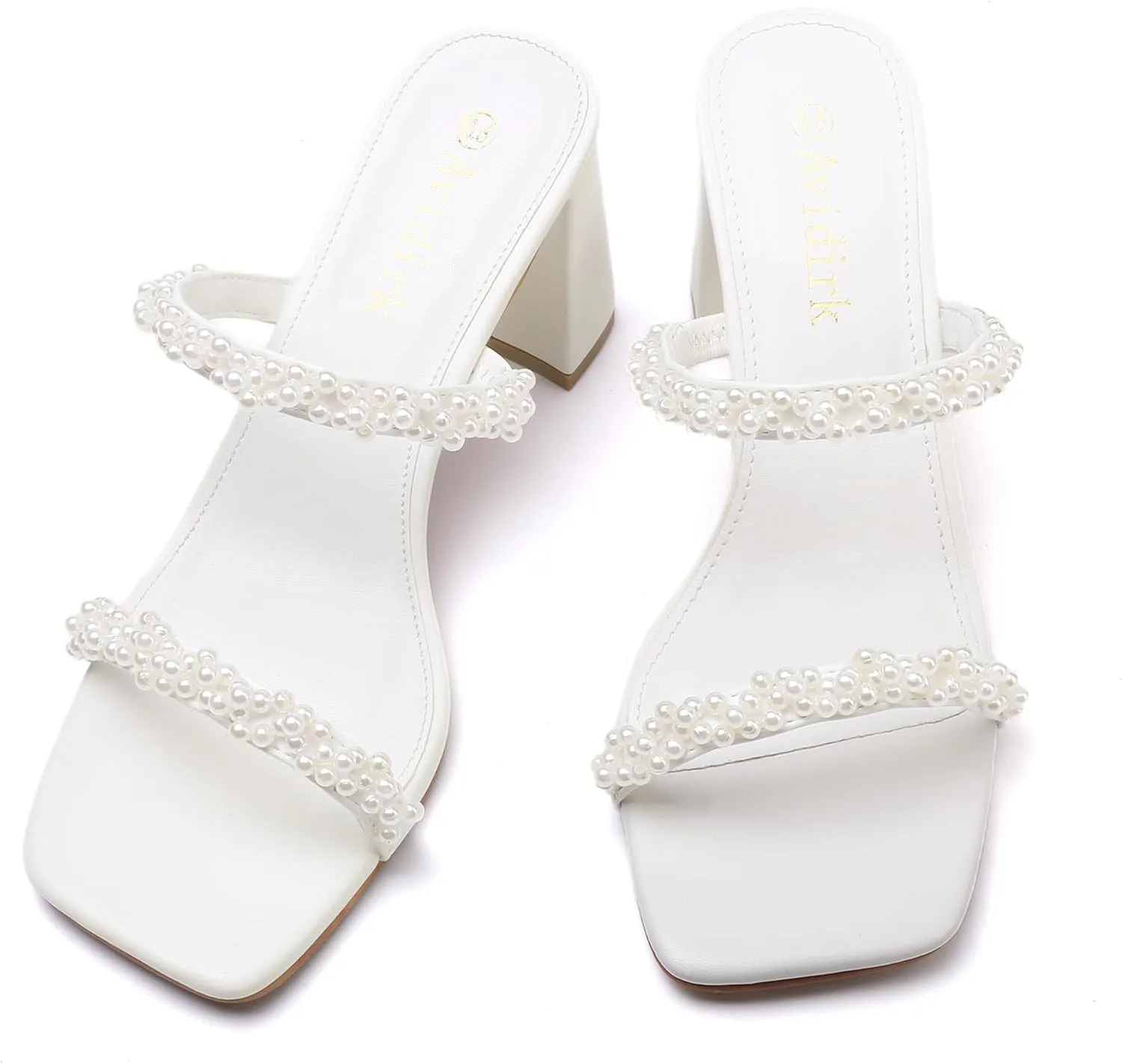 Women's Square Open Toe Heeled Sandals Two Strap Mules Slip On Block Chunky Mid Heels Sandals