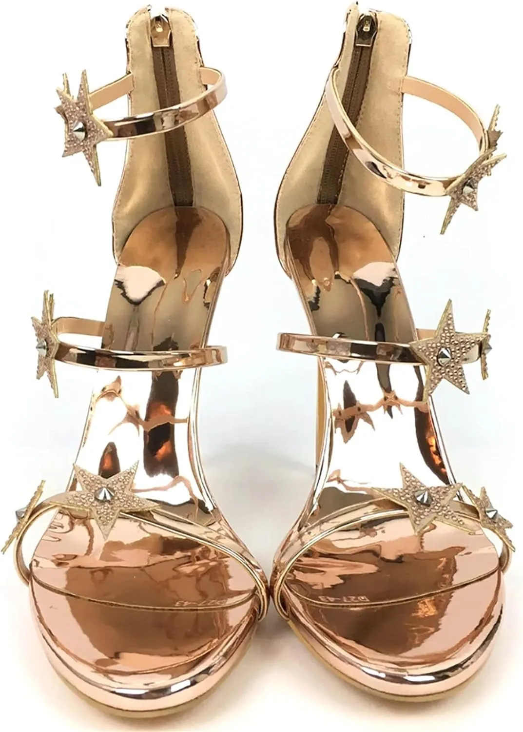 Women's Star Strap Rose Gold Sandals, Open Toe Stiletto Party Heels