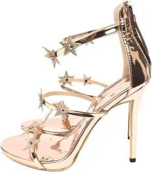 Women's Star Strap Rose Gold Sandals, Open Toe Stiletto Party Heels