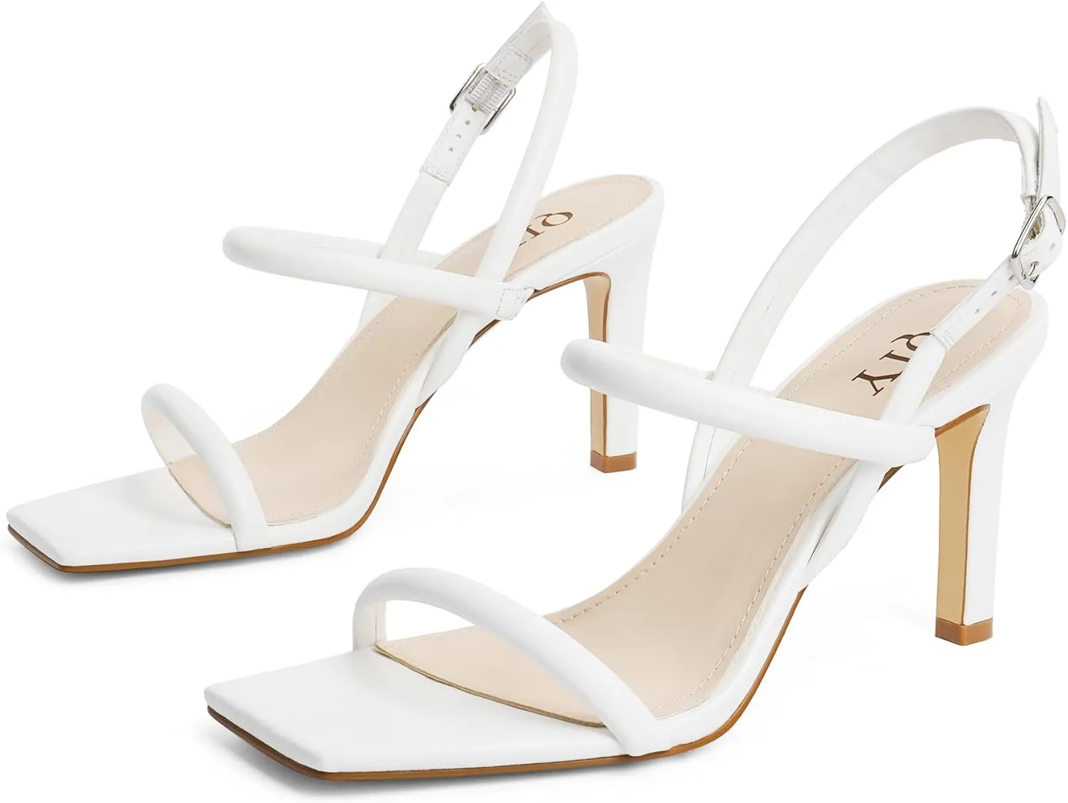 Womens Strappy Sandals Open Toe Ankle Strap Heeled Sandals Square Toe High Heels for Women