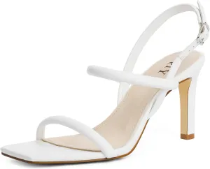 Womens Strappy Sandals Open Toe Ankle Strap Heeled Sandals Square Toe High Heels for Women