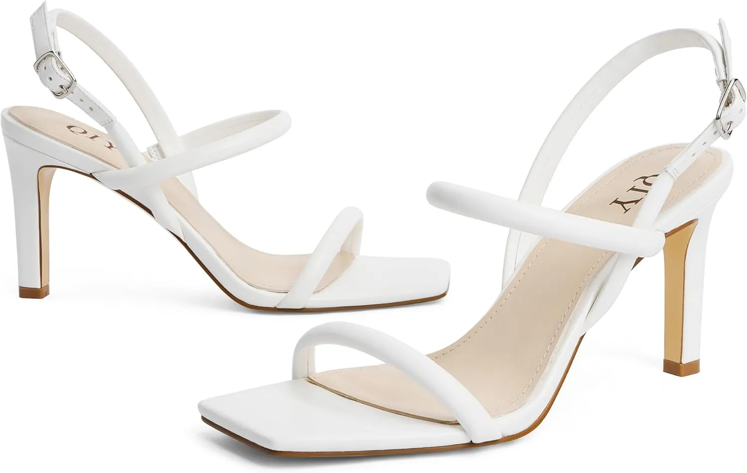 Womens Strappy Sandals Open Toe Ankle Strap Heeled Sandals Square Toe High Heels for Women