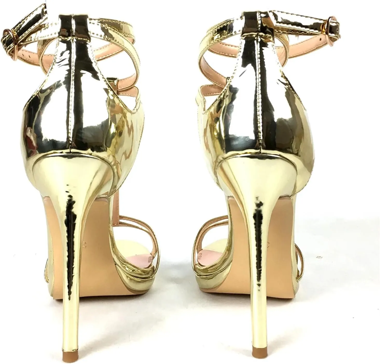 Women's T-Strap Gold Sandals, Open Toe Stiletto Party Heels