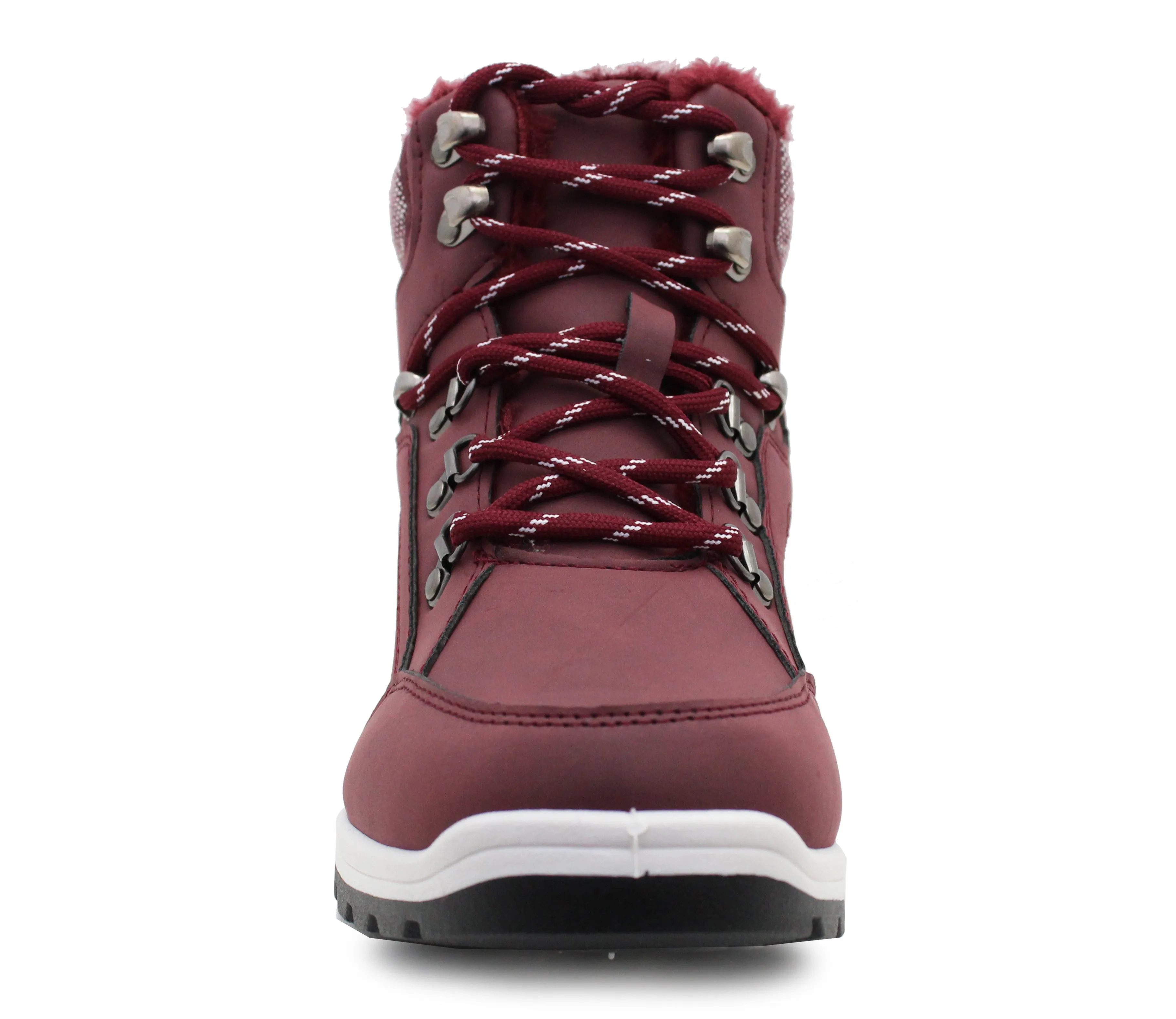Womens Thermal Hiking Boots Burgundy Warm Faux Fur Lined Insulated Lace Up Trekking Ankle Snow Boots